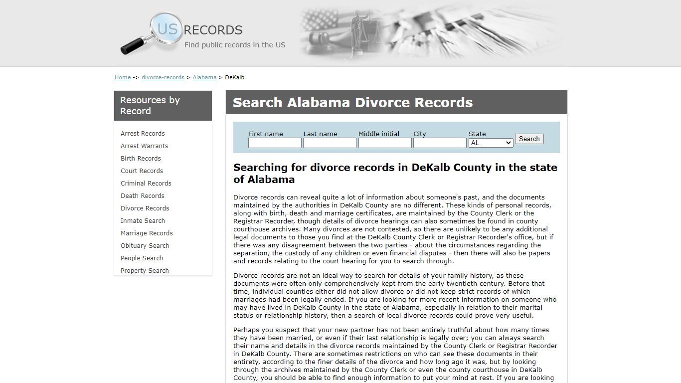 Search Divorce Records DeKalb Alabama | US Records