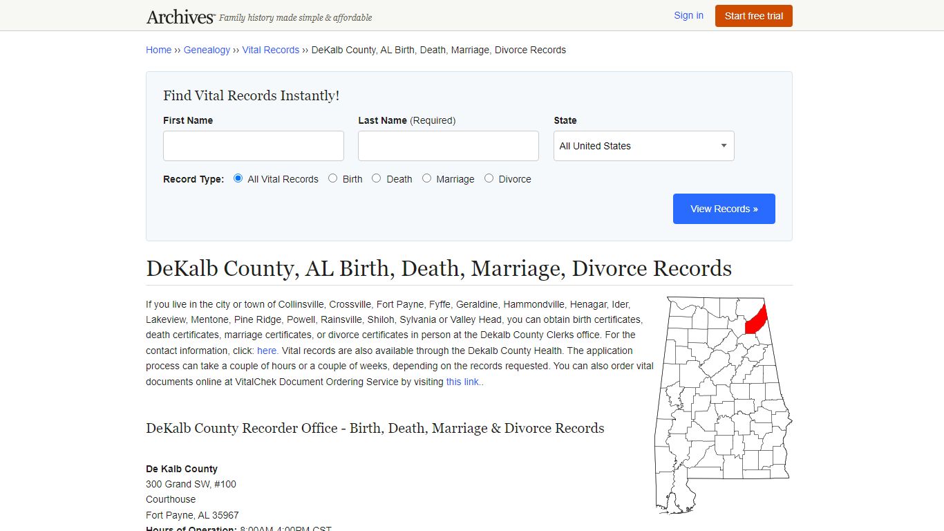 DeKalb County, AL Birth, Death, Marriage, Divorce Records